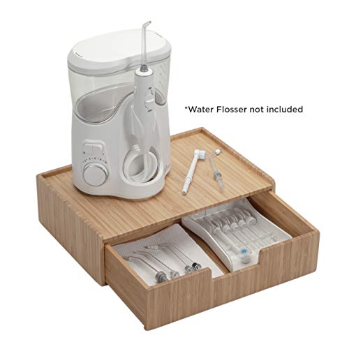 MobileVision Bamboo Bathroom Drawer Organizer Storage for Water Flosser Accessories, Toothbrushes, Toothpaste, Floss, Extra Brushes, Replacement Tips, and More