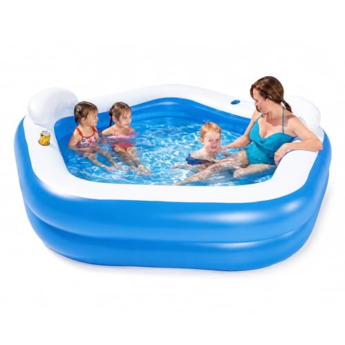 Bestway Family Paddling Pool Inflatable Swimming Pool with Built-in Seats, Family Fun Lounge Pool, Outdoor Garden Pool