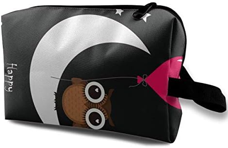 JimHappy Toiletry Jewelry Bag Owl with Love Peach Balloons to Celebrate Valentine's Day Cartoon Hip Hop Organizer Portable