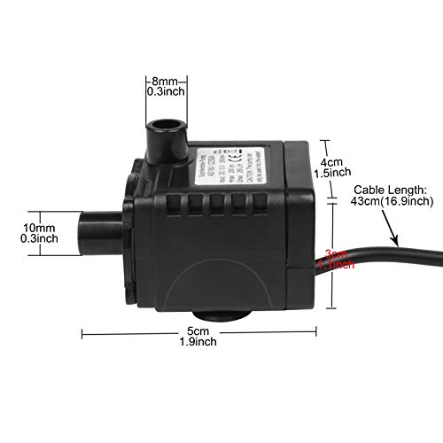 DC 12V Submersible Pump 280L/H Water Pump with 6.5ft High Lift, Fountain Pump with 1.4 ft Power Cord, for Fish Tank, Pond, Aquarium, Hydroponics - Thumbnail 2