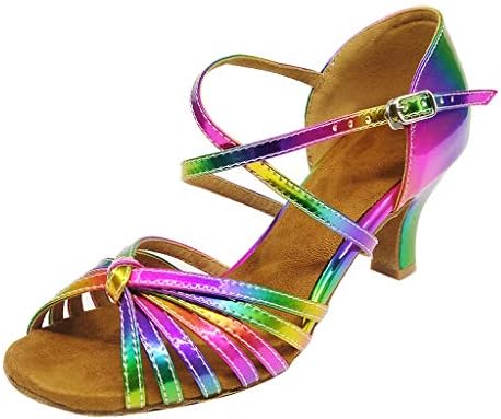 Indoor Women Latin Dance Shoes Salsa Rainbow Color WK0356