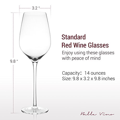 Hand Blown Crystal Wine Glasses - Bella Vino Standard Red/White Wine Glass Made from 100% Lead Free Premium Crystal Glass, Perfect for Any Occasion, Great Gift, Set of 2, Clear