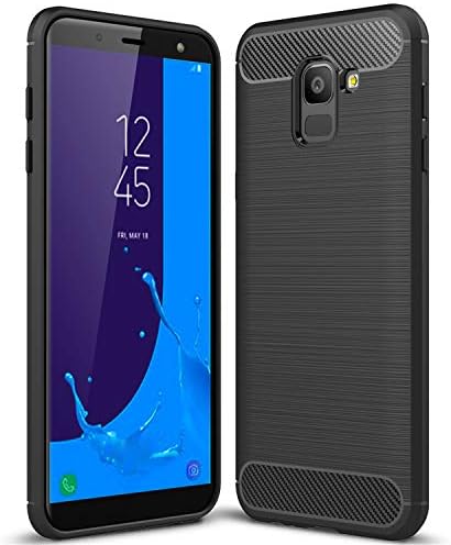 Galaxy J6 Case, LANDEE Soft Silicon Back Cover Resilient Shock Absorption and Carbon Fiber Design Protective Case for Samsung Galaxy J6 2018 - Black