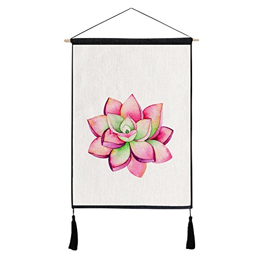 Adarl Hanging Painting Wall Art Wooden Scroll Painting Rolling Art Print on Canvas Framed with Tassel Ready to Hang for Home Office Decor(Lotus)