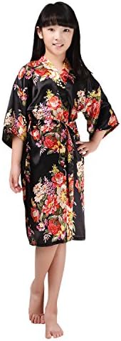 Girls Stain Kimono Flower Robe Bathrobe Nightwear for Spa Wedding Dressing Gown