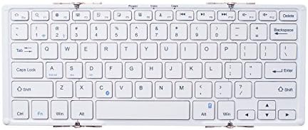 B.O.W Portable Tri-Folding Wireless Bluetooth/Wired Keyboard,Ultra Slim with Rechargeable Battery for Windows Android iOS PC Tablet Smartphone (White)