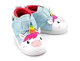 ikiki Unicorn Squeaky Shoes for Toddlers w/Adjustable Squeaker, Light Blue Girl or Boy Shoes (Size 3, Duchess Bubblegum Sparkles)