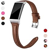 Hamile Slim Bands Compatible for Fitbit Charge 3, Genuine Leather Replacement Watch Band Wristband Strap for Fitbit Charge 3 and Charge 3 SE, Women, Small, Coffee Brown