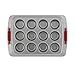 Cake Boss Deluxe Bakeware Nonstick 12-Cup Covered Muffin Pan, Gray with Red Silicone Grips