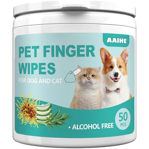 AAIHE DOG EAR FINGER WIPES,GENTLY REMOVE EAR WAX & DIRT,RELIEVE EAR ITCHING. ALL NATURAL INGREDIENTS DOG EAR WIPES.SAFE & GENTLE EAR WIPES FOR DOG & CAT – 50 COUNT