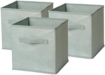 Khandro Storage Cubes Bins Fabric Drawers Closet Shelf Organizer, Grey, Set of 3