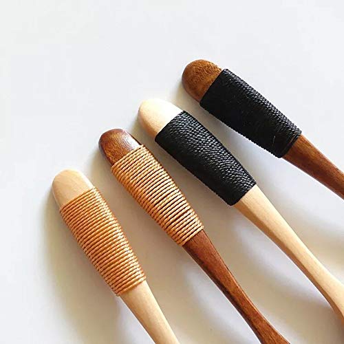 sansheng 4Pcs Mini Wooden Spoons, Wood Soup Spoons for Eating Mixing Stirring Cooking, Handle Spoon with Japanese Style Kitchen Utensil, with Tied Line on Handle(13.5cm) - Thumbnail 4