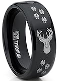 8MM Black High Polish Deer Head Track Titanium Ring Wedding Band, Men's Hunting Ring, Outdoor Jewelry