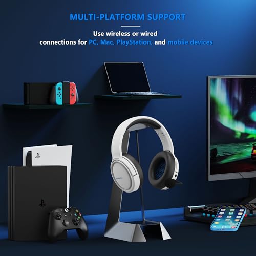 BINNUNE Wireless Gaming Headset, 2.4GHz Gaming Headphones for PS4, PS5, PC, NS, 5.2 Bluetooth Headphones with 40Hr Battery, Noise Canceling Microphone, 3.5mm Wired Mode for Xbox Series - White