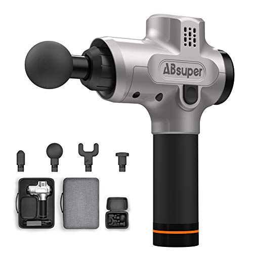 Massage Gun, ABsuper Upgraded Percussion Massager, Deep Tissue Massager with Four Different Heads for Different Muscle Groups, Cordless Handheld Massager for Muscles, Neck, Back, Leg, Shoulder, Hand
