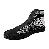 Dellukee Slip On Walking Shoes for Men High Top Skull Canvas Fitness Fashion Sneakers