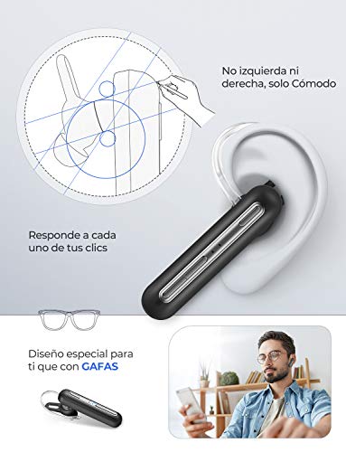 Mpow Auricular Bluetooth Telefono con Dos Micrófonos,Manos Libres Bluetooth con Cancelación de Ruido 16H de Llamda Clara,Auriculares Bluetooth Multipunto para...