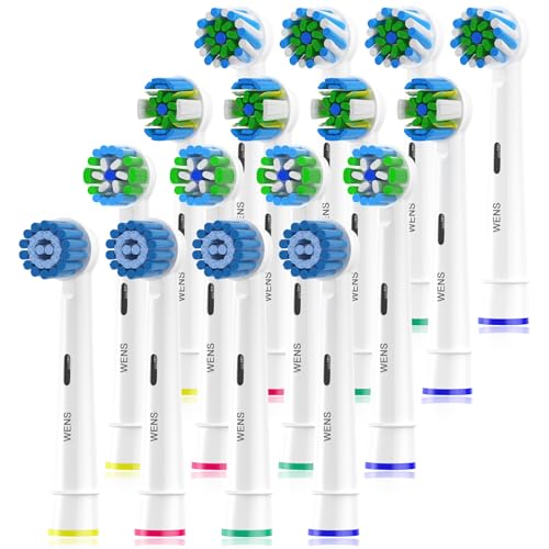 Wens Sensitive Aufsteckbürsten Kompatibel Mit Braun Oral B Elektrische Zahnbürste, Zahnbürstenköpfe Geeignet Für Oral-B Pro1000/2000, 4 Sensitive, 4 Precision, 4 Floss, 4 Cross, Weiß 16Er