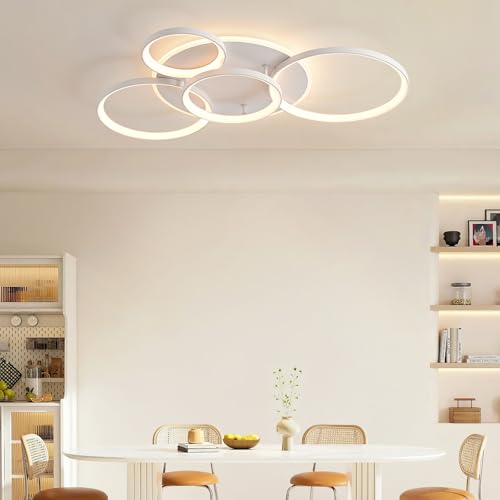 MOUNM Modern LED Ceiling Light, Bedroom Chandelier, Dimmable LED Ceiling Light, 3000 K-6000 K for Living Room, Bedroom, Dining Room, 60 W, 5600 lm