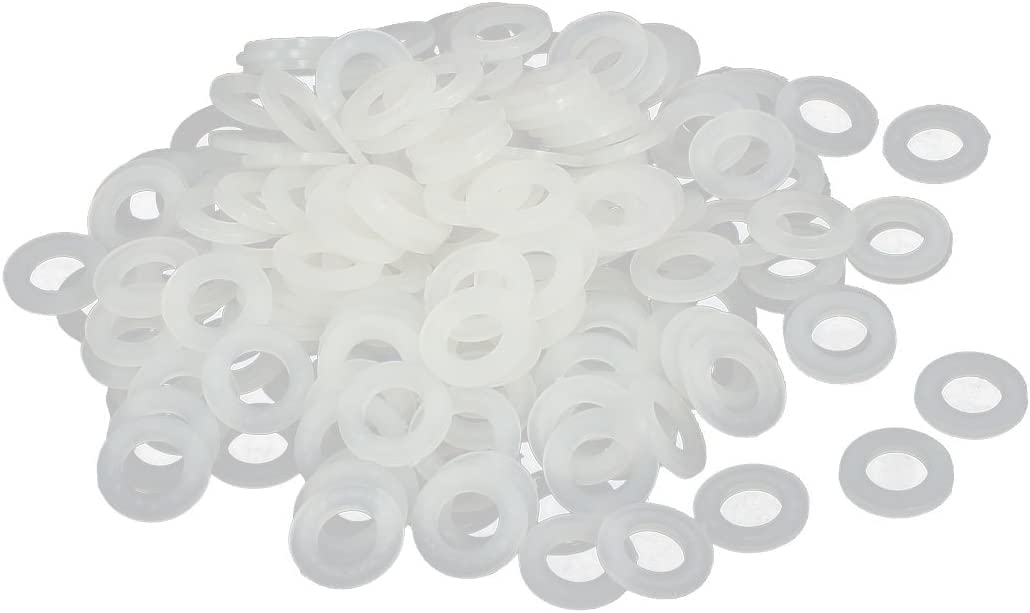 TOP-VIGOR 200Pcs M6 Clear Nylon Flat Washers, 12mm OD 6mm ID 1.2mm Thickness for Faucet Pipe Screws Washer Spacers Valve Replacement