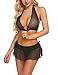 ADOME Women Lingerie Set 3 Pieces Halter Top and Mini Skirt with G-String Lace Mesh Babydoll