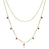 Vanbelle 18K Gold Plated Jewelry - Double Layered Chain Necklace with Natural Garnet Stone Dangling - Handcrafted Beautifully Necklace Deisgned for Women - 16" Long + 2" Extender