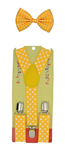 Kids Children Babies Toddler "Yellow" Polkadot Suspender & Bow tie Set