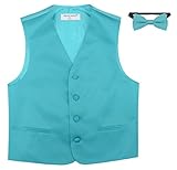 BOY'S Dress Vest & BOW TIE Solid TURQUOISE AQUA BLUE Color Bow Tie Set