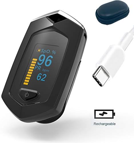 Pulse Oximeter, Fingertip Oximeter, Accurate Measurement, Adjustable OLED Display, Automatic Shutdown of Built-in Lithium Battery, for Adult and Children with Storage Bag