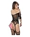 WOOPOWER Lingerie Bodystockings,Stretch Fishnet Sexy Crotchless Bodysuit Black Onesize