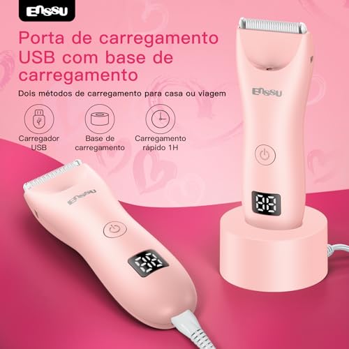 Enssu Aparador De Pelos Intimos Femininos 2 em 1 | Aparador de Pelos Feminino para Corpo e Virilha, Depilador Elétrico com Lâmina de Segurança, IPX7 à Prova d'Água