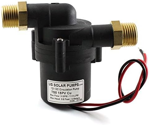 3 GPM / 11.5 LPM - 12V Solar Hot Water Pump - Can be run by a 15W solar panel - With Brass NPT Threads by US Solar Pumps