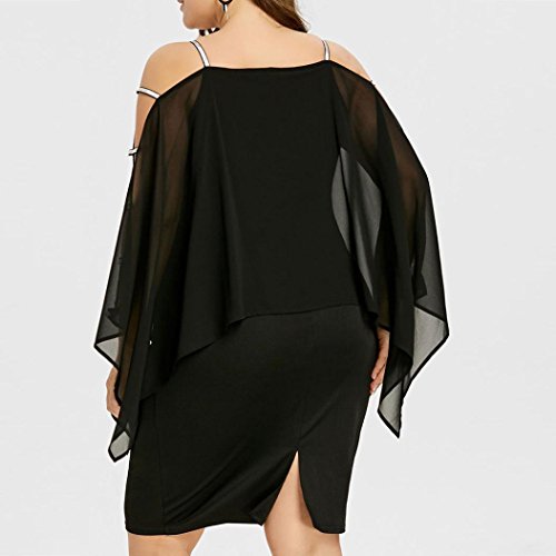BSGSH Women's Chiffon Dress Strappy Batwing Sleeve Cut Out Split Back Bodycon Party Pencil Dresses Plus Size (XL, Black)