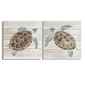 Yang Hong Yu 1 Pair of Turtles Prints on Wood Color Background Canvas Oil Painting for Bathroom, Classic Wall Art… 41lF1wXltaL