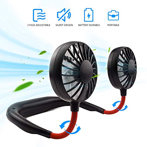 YIWEI Hand Free Personal Fan Portable Sports Neck Hanging Fan USB Rechargeable 2000mAh 3 Speeds Mini Desk Cooling Fan with Dual Wind Head for Traveling Outdoor Office Room
