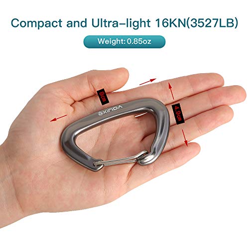 XINDA Carabiner Clip 12KN/2645lb 4pack,Heavy Duty Aluminium Alloy Carabiners for Hammock,Keychain Locking,Dog Leash,Outdoor Hiking(Gray 4PC)