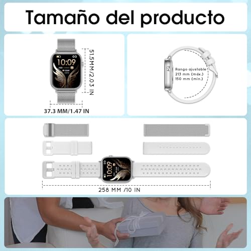 HXQHSTBG Women's Smart Watch (3 Straps) 1.83" HD Calls Bluetooth Smartwatch Whatsapp Notification with Heart Rate Monitor/SpO2/Sleep/Pedometer, 120 Sports Modes Voice AI, Android iOS Silver