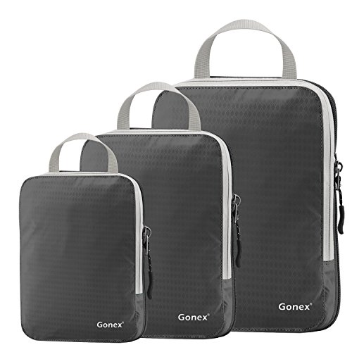 Set of 3 Gonex Packing Cubes, Clothing Compression Cube Extensible Storage Bags Organizers(Grey)