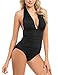 Hilor Women's Plunge Deep V Neck One Piece Swimsuit Tummy Control Monokinis Bikinis 12 Black
