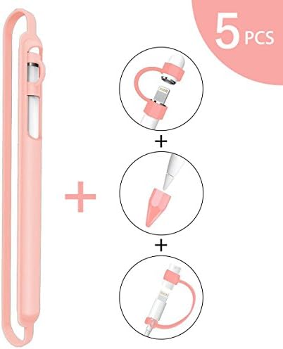WZE Case for Apple Pencil[5-PCS], Soft Silicone Protective Cap Holder Nib Cover Adapter Tether Accessories Pocket Sleeve For iPad Pro 9.7/10.5 Pen
