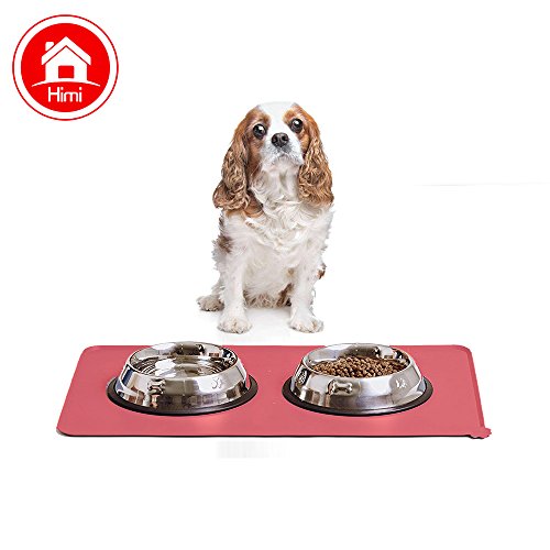 Himi Silicone Pet Food Mat 19"x12" - FDA Silicone Waterproof Dog bowl mat, Non Slip Dog bowl Pet Food Mat Placemet Tray - Pet Bowl Feeding Mat - Small and large dog food mat - Pet Bowl Tray (Red) - Thumbnail 2