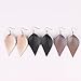 YOUTH UNION Genuine Leather Teardrop Earrings Boho Shard Lattice Leaf Dangle Pierced Earrings (Rose gold+Black+Brown)