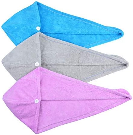 HOPESHINE Women's Soft Shower Hair Towel Twist Hair Turban Wrap Drying Cap Great Gift for Women (Blue+Purple+Grey 3-Pack)