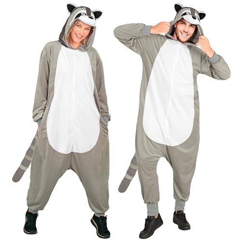 W WIDMANN MILANO Party Fashion 45848 Waschbaer Jumpsuit, Cartoon, Raccoon Grey, L-XL