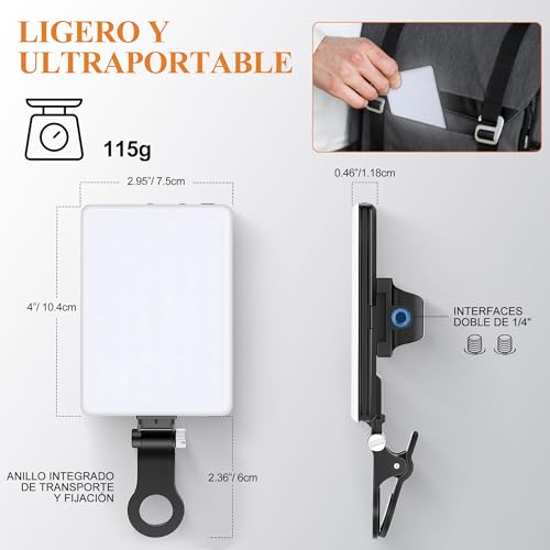 MONSTYLE Luz para Grabar Videos, 60 Led Luz para Celular con Clip | 3 Modos, 10 Niveles De Brillo, Iluminación Ajustable 2500k-9900k, CRI 95+, Selfies, Fotografía, Grabación De Vídeo