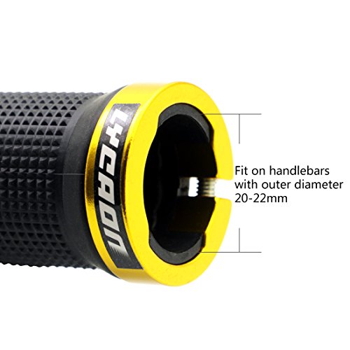 LYCAON Bike Handlebar Grips, Non-Slip-Rubber Adjustable Bicycle Handle Grip with Aluminum Lock, Bike Grips for Mountain Road Foldable Bike MTB BMX with End Caps (Gold, General End Caps) - Thumbnail 3