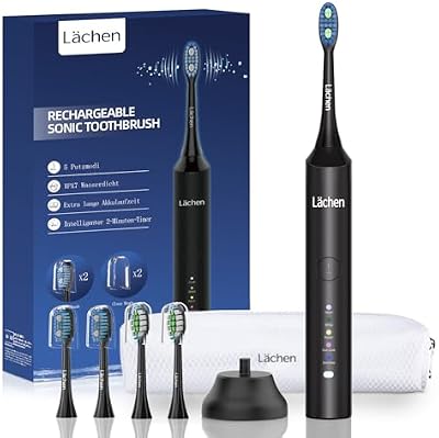 Spazzolino elettrico Sonic Spazzolino elettrico, 3 modalità di pulizia, timer da 2 minuti, 4 teste di spazzola, Usb Fast Charge, utilizzabile per 60 giorni, Ipx7 impermeabile Nero