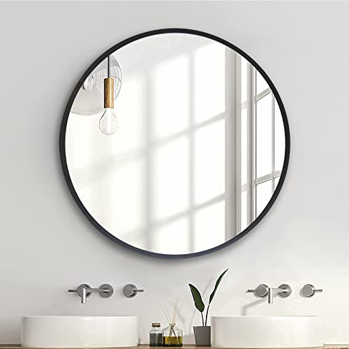 ZENIDA Round Wall Mirror, 30inch Large Circle Mirror, Black Metal