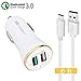 Earldom Galaxy S8 S9/Plus/Note 8 Fast Car Charger Adapter and 6ft USB Type C to A Cable Cord For Samsung,LG G6 G5 V30 V20, HTC U11/HTC 10,Qualcomm Quick Charge 3.0 and 2.4A Two Port