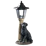 Bits and Pieces-Solar Black Lab Lantern-Solar Powered Garden Lantern - Resin Dog Sculpture With LED Light